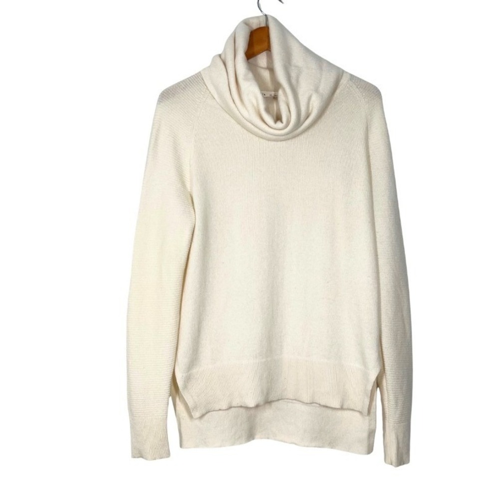 Athleta Womens Cream 100% Cashmere Cowl Neck Sweater Ribbed Raglan‎ XS Soft Girl